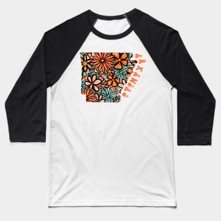 Arkansas State Design | Artist Designed Illustration Featuring Arkansas State Outline Filled With Retro Flowers with Retro Hand-Lettering Baseball T-Shirt